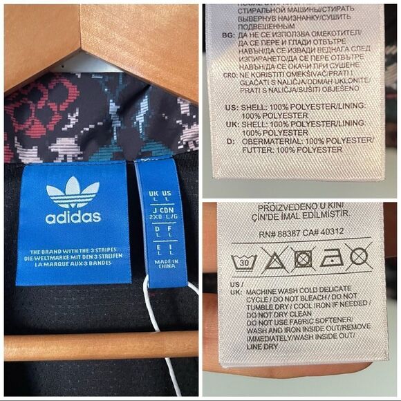 Adidas Red Black Floral Full Zip windbreaker jacket NWOT large RARE PRINT - Picture 8 of 8
